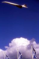 Concorde passes over three saltaires on a training flight at Prestwick