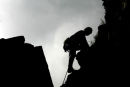 Climber silhouetted at Louden Hill 