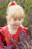 Girl in lavender field after oil painting effect