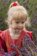 Girl in lavender field before oil painting effect