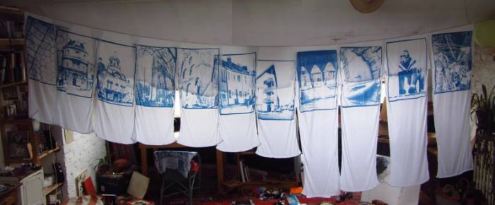 Large scale cyanotype banners onto cotton