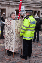 Placardist out side Iraq Inquiry into Tony Blair