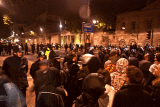 Some students stopped by a police blockade
